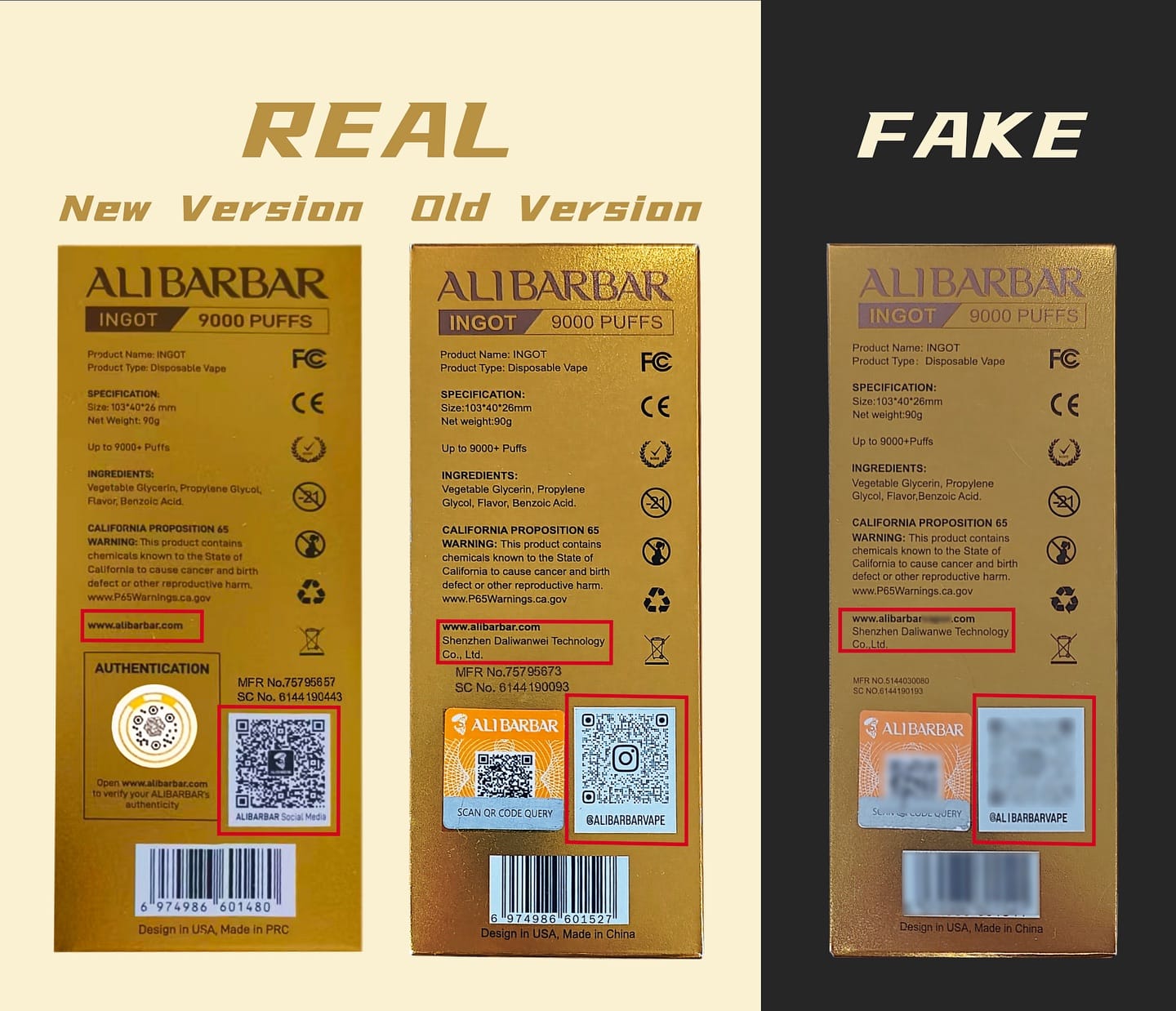 Real vs Fake Alibarbar Vapes Comparison Ingot 9000